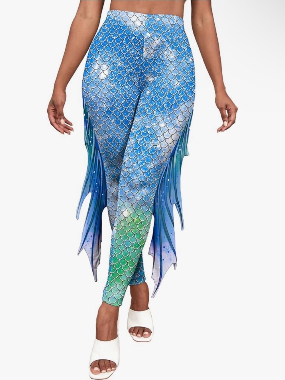 Blue & Green Mermaid Scale Leggings with fins